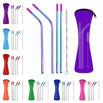 

50sets/lot 20oz Portable Silicone Tip Cover Stainless Steel Straw Straight Bent Drinking Straw Travel Neoprene Storage Bag
