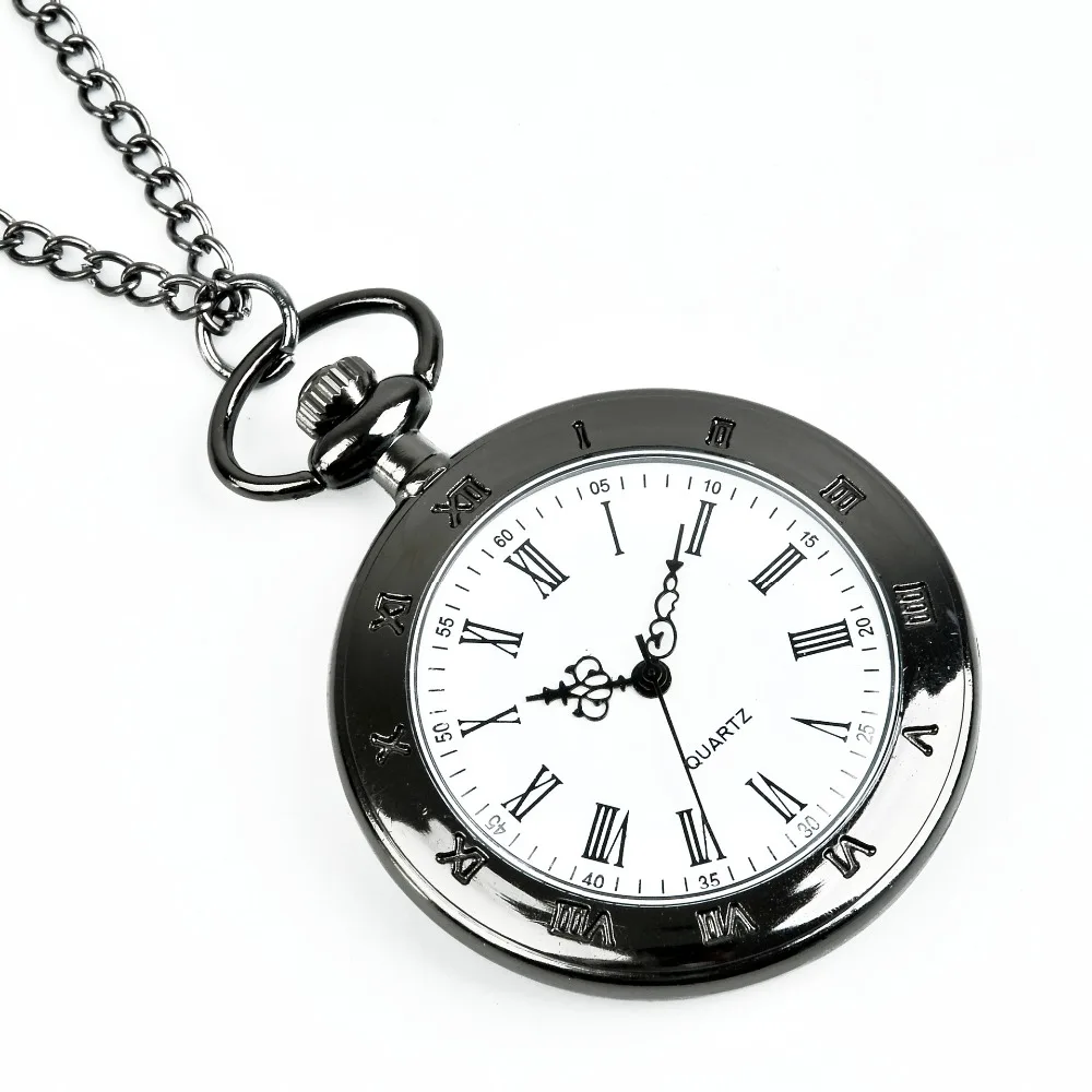 

Quartz pocket watch Black Simple Open Face Quartz Watch Roman Number Casual Round Dial Clock Men Women pocket watch