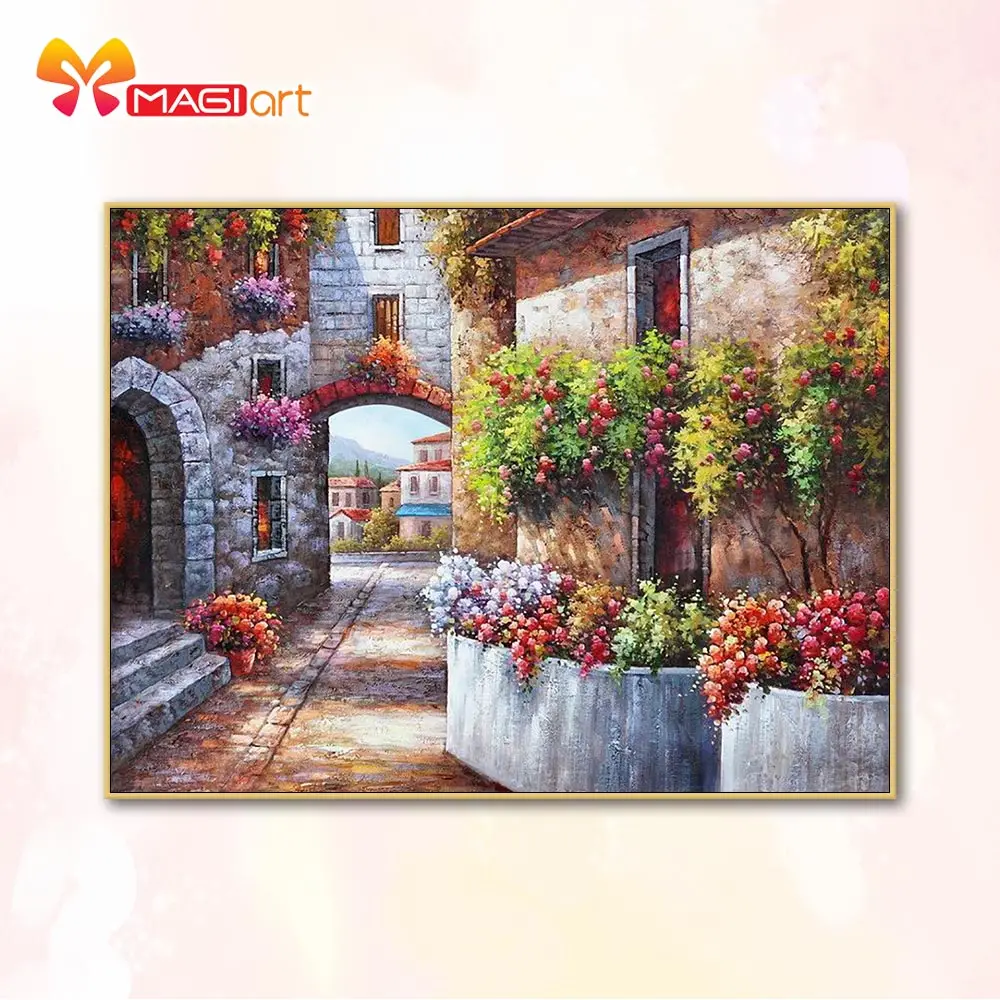 

Cross stitch kits Embroidery needlework sets 11CT water soluble canvas patterns 14CT Seaside scenery spring town-NCMS089