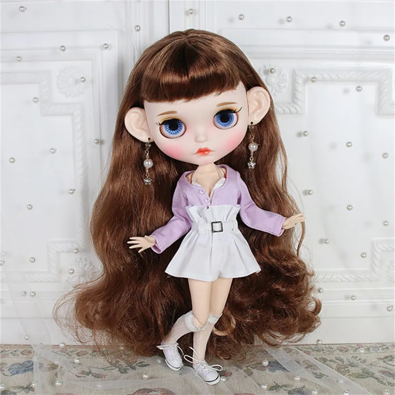 Одежда Blyth doll белый кружевной фиолетовый кардиган с высокой талией шорты и Костюмные носки для ледяной Licca