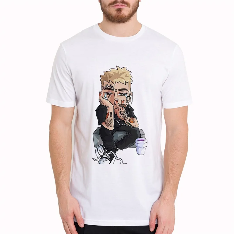 Забавные мужские Hipster рэпер Lil Peep с коротким рукавом принтом круглым вырезом Homme Rap