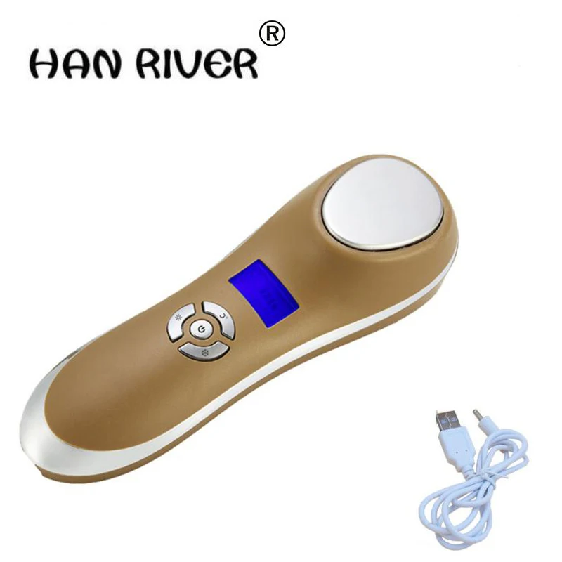 

high quality LCD display handheld Ultrasonic Hot and Cold therapy beauty instrument,ultrasonic cool & warmer beauty device