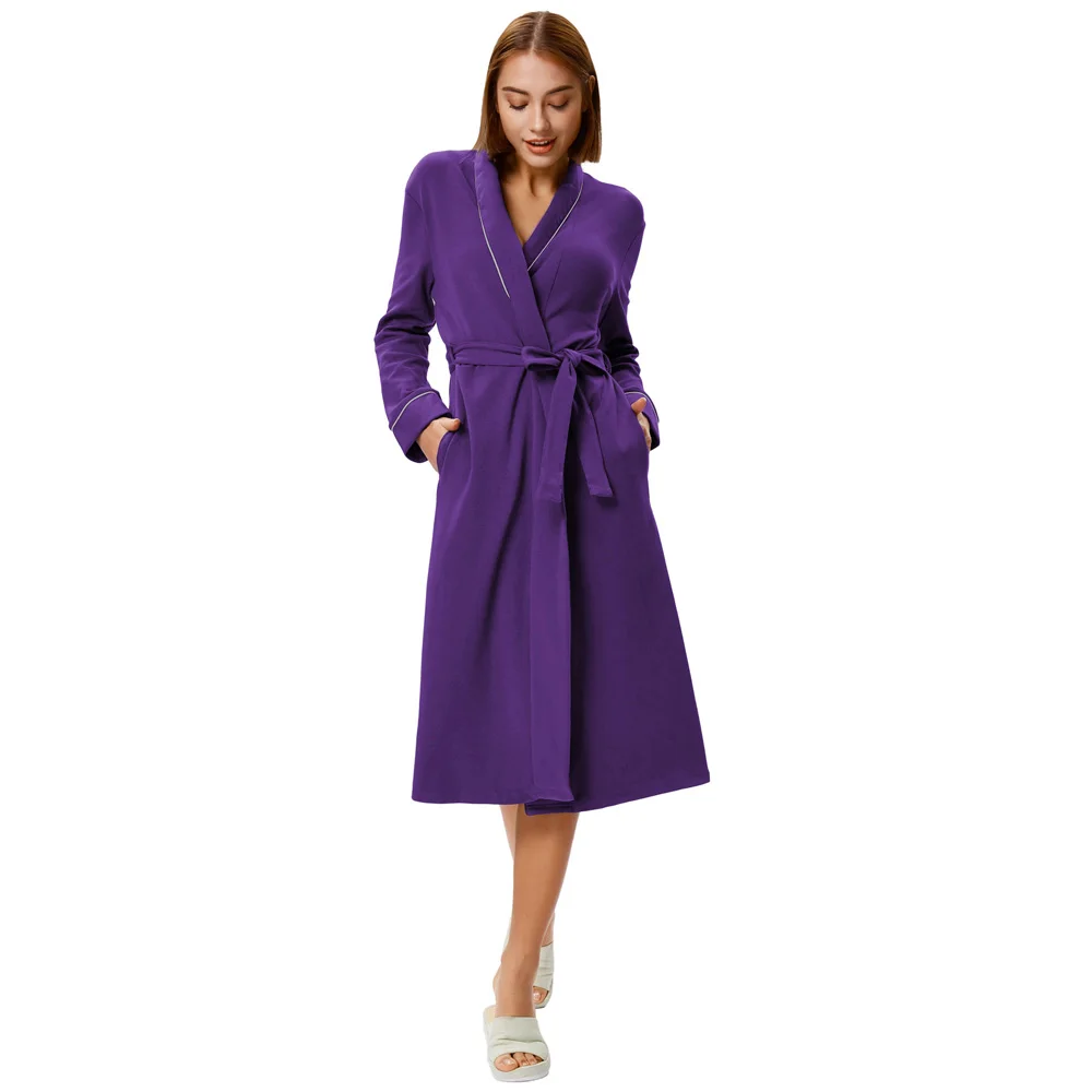 Zexxxy женский удобный мягкий халат для сна воротник шаль v-образный вырез сплошной цвет длинное вязаное пальто для отдыха свободный халат Домашняя одежда пижамы - Цвет: Indigo