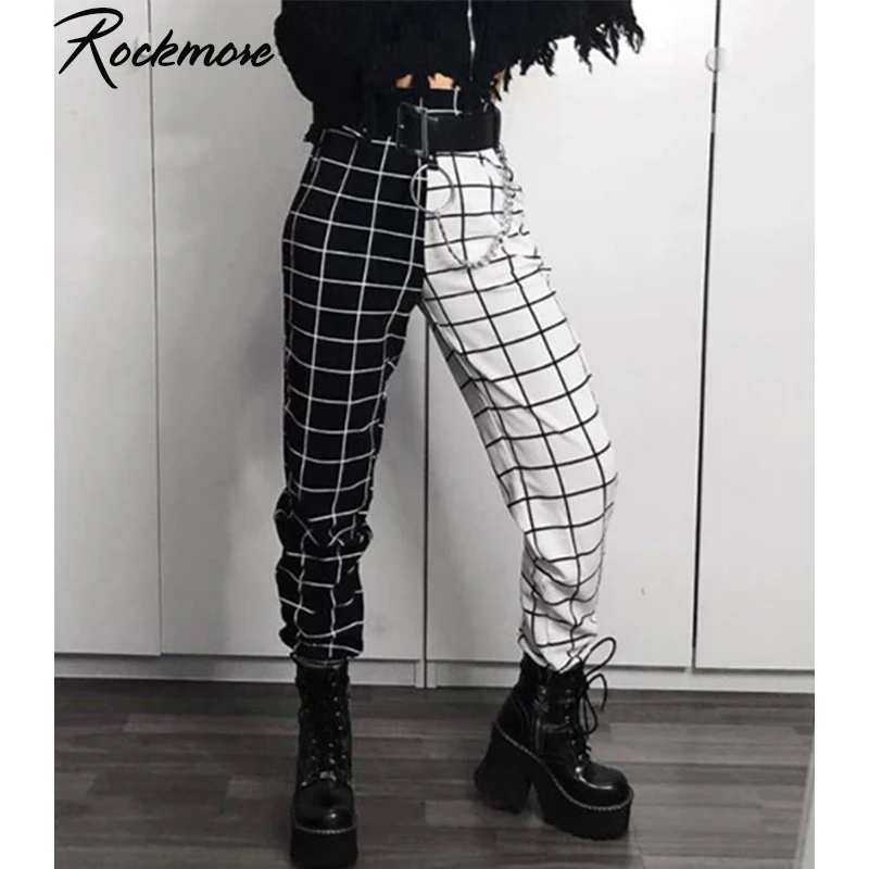 Rockmore Contrast Color Plaid Pencil Pants Womens Pants Elastic Waist Checkered Plus Size Casual Joggers Streetwear Trousers Rockmore Contrast Color Plaid Pencil Pants Womens Pants Elastic Waist Checkered Plus Size Casual Joggers Streetwear Trousers