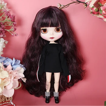 

1/6 19 Joints Blyth Doll Makeup Dolls with Full Clothes Fashion small dolls Toys For Girls - Black Hair Matte Face