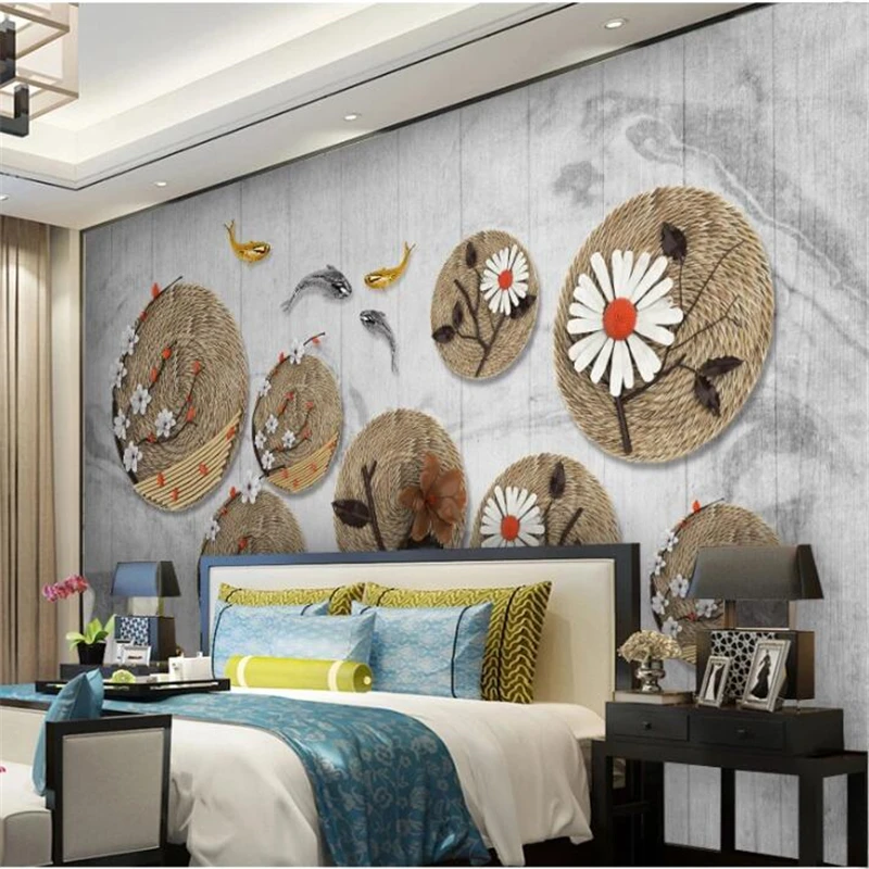 beibehang-Custom-wallpaper-3D-mural-new-Chinese-Zen-rope-rope-fish-mural-TV-background-wall-living