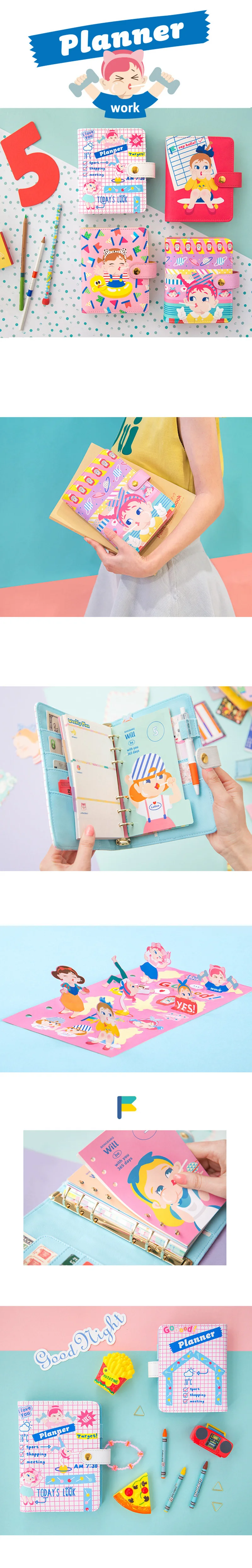 Корейский блокнот Kawaii Binder Bullet Journal A6 A7 Agenda Еженедельный планировщик Органайзер Милая записная книжка на спирали Grils Путешествия Руководство