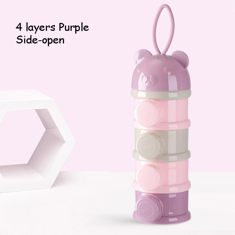 3/4 слоя медведь Стиль Портативный Детские Еда ящик для хранения эфирных Крупы для младенцев с мультяшным принтом коробка для сухого молока Дети Ясельного возраста контейнер для закусок - Цвет: purple-side open-4