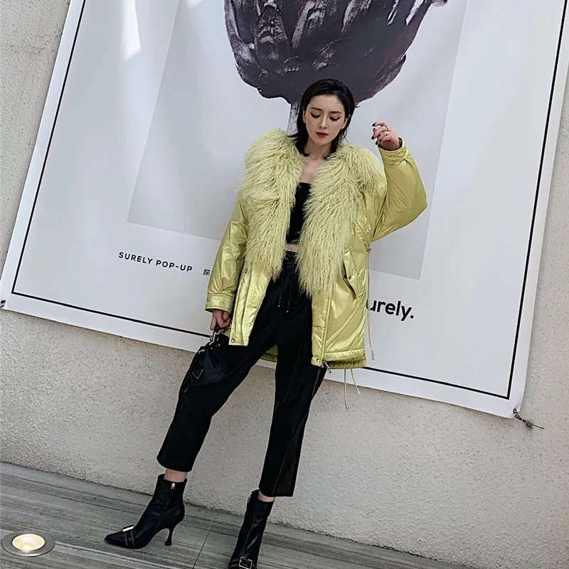 Manteau femme hiver пуховик женский с капюшоном с натуральным настоящим овечьим мехом воротник размера плюс пальто шапка Толстая теплая парка натуральный мех