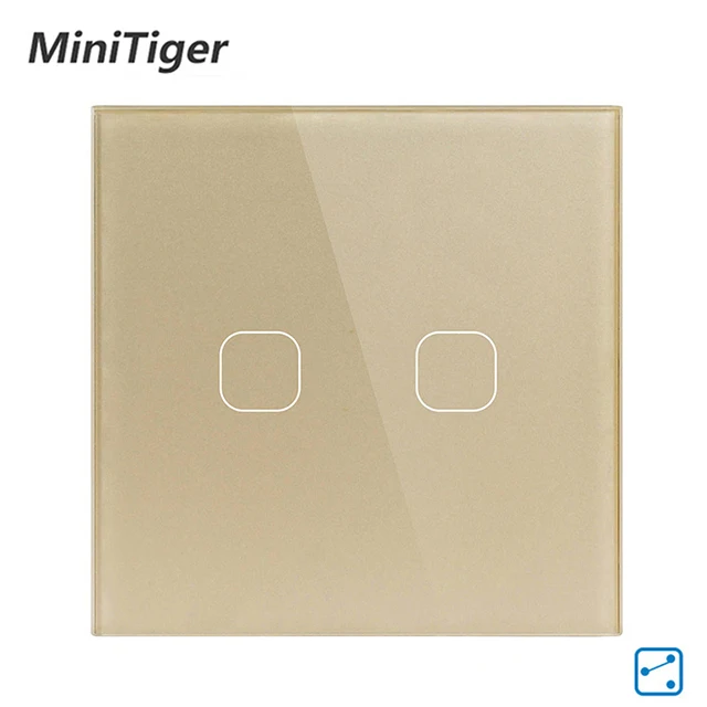 Minitiger ЕС стандартный настенный светильник сенсорный переключатель 1/2 банды 2 способ управления настенный свет сенсорный экран переключатель, Хрустальная стеклянная панель - Цвет: 2 Gang 2 Way Gold