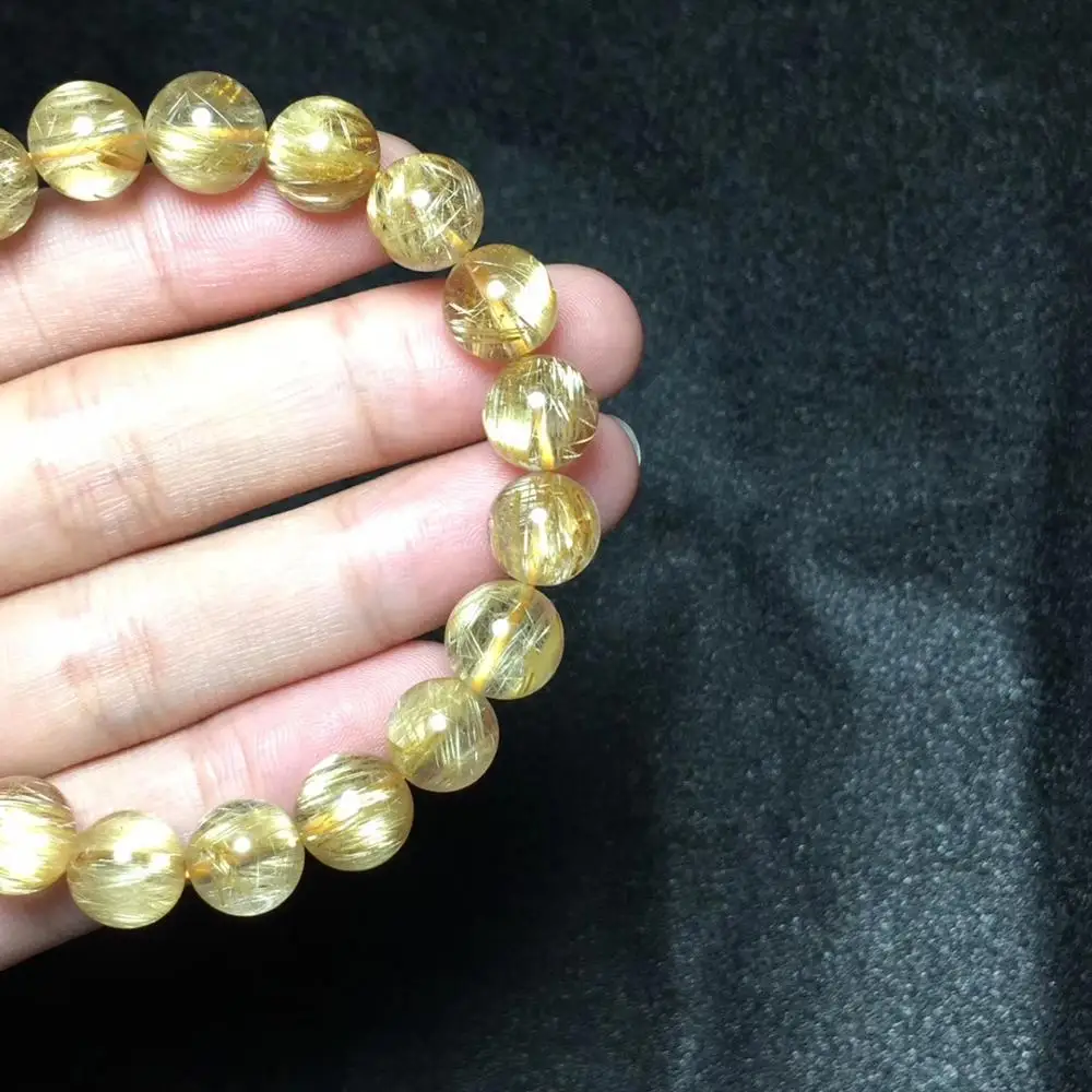 9.3mm Certificate Natural Gold Rutilated Quartz Titanium Crystal Woman Man Bracelet Gemstone Round Beads Wealthy Stone AAAAA