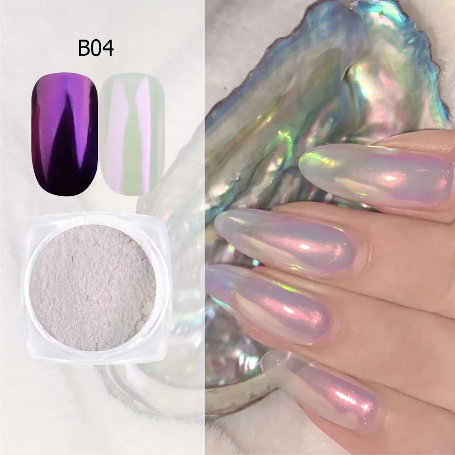 1Box Holo Pearl Shell Powder Nail Glitter Pigment Glimmer Chrome Dip Dust Mermaid Aurora Mirror Effect Manicure Decor CHB01-07-1