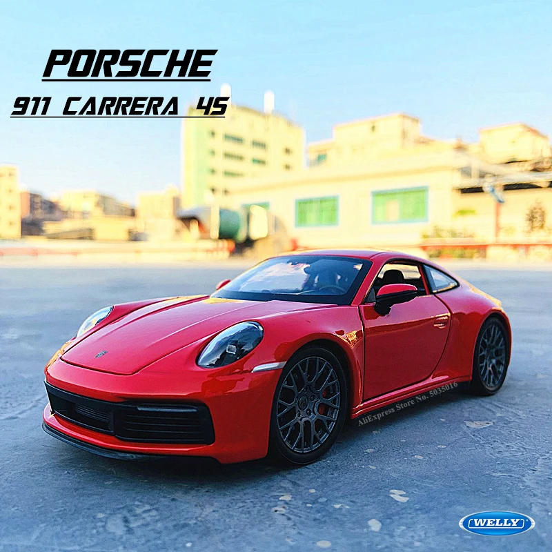 WELLY 1:24 Porsche 911 Carrera 4S (992) sports car red simulation alloy car  model crafts decoration collection toy tools gift