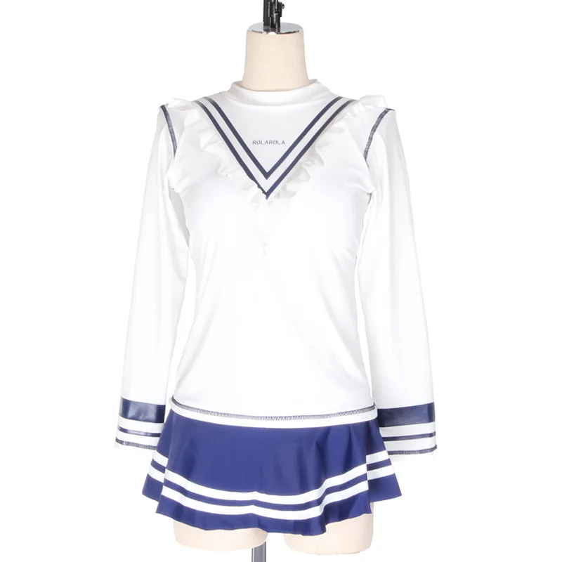 

South Korea GIRL'S Split Type Swimsuit Navy Style Loli Blue Holiday Hot Springs Long Sleeve Sun-resistant Swimwear