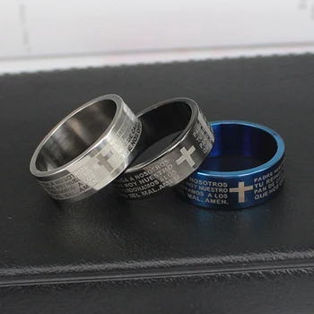 

Classic Style Titanium Steel Jewelry Stainless Steel Ring Titanium Steel Iaser Marking Cross Scripture Ring Stylish Yet Solemn