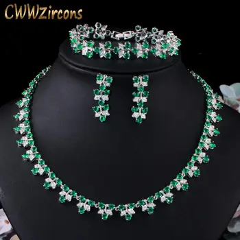 

CWWZircons Luxury Dubai Nigeria Green CZ Crystal Wedding Prom Necklace Jewelry Set for Brides Party Costume Accessories T477