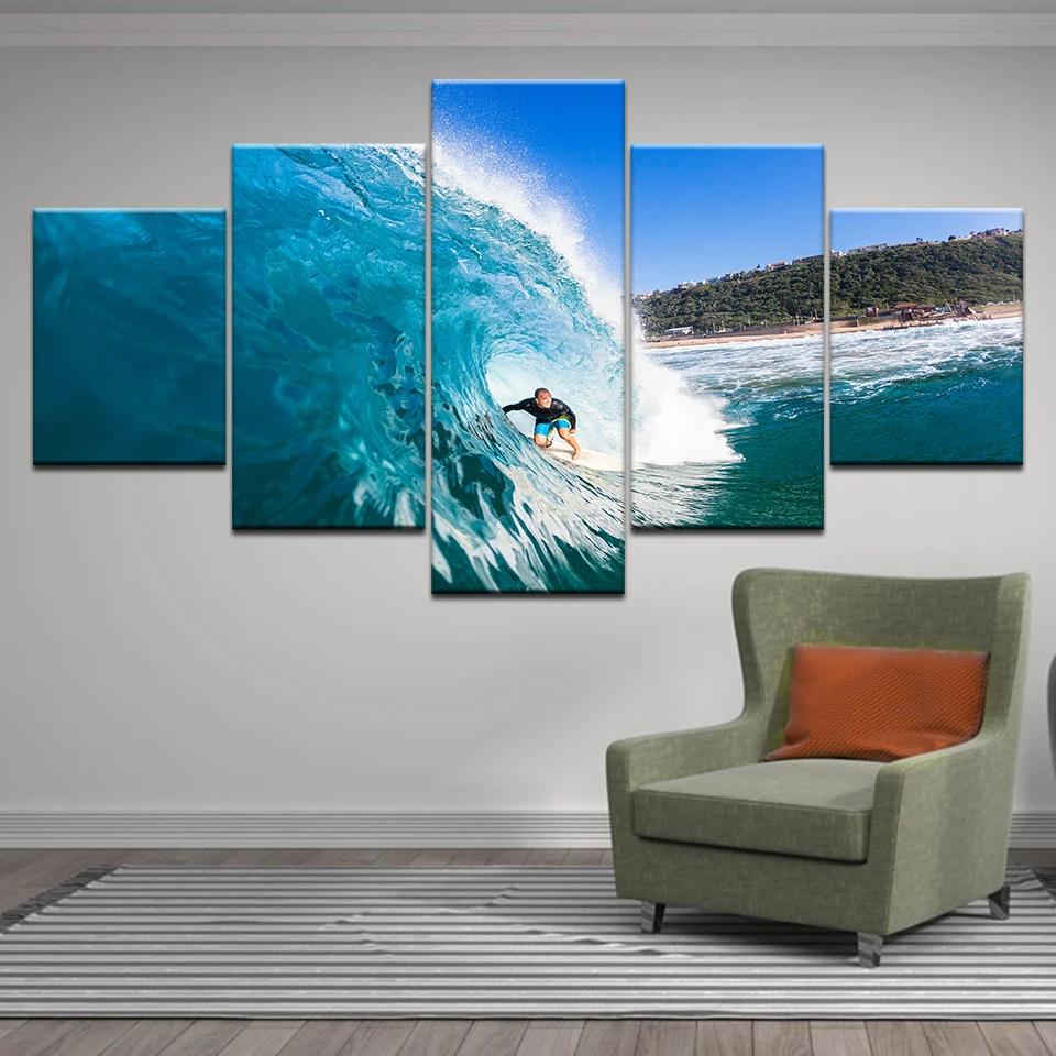 

No Framed Canvas 5Pcs Sports Surf Wall Art Posters Pictures Home Decor Paintings Decorations