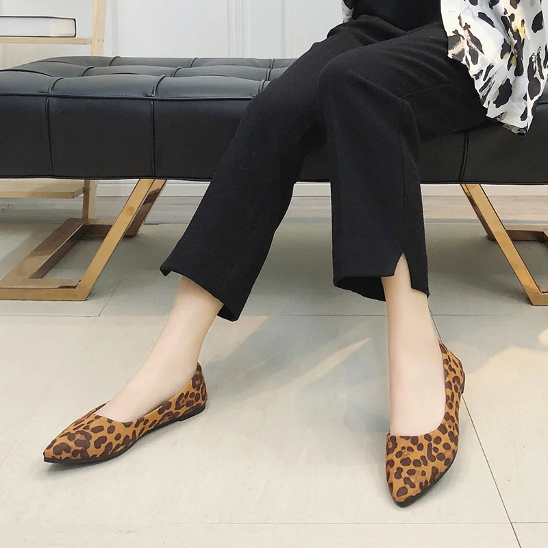 

2019 Spring Casual New Style Pointed Shallow Mouth WOMEN'S Shoes Bow Leopord Pattern Flat Heel Loafers Foot Covering Moccosins