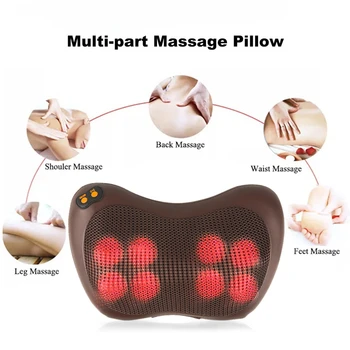 

Car-Home Back Neck Massager Cervical Shiatsu Massage 2 Buttons Waist Leg Body Electric Multifunctional Massage Pillow Cushion