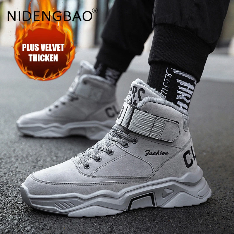 Botines de invierno Hombre, Zapatillas deportivas informales, calzado cálido de felpa con cordones, para correr, a la moda|Zapatillas de correr| - AliExpress