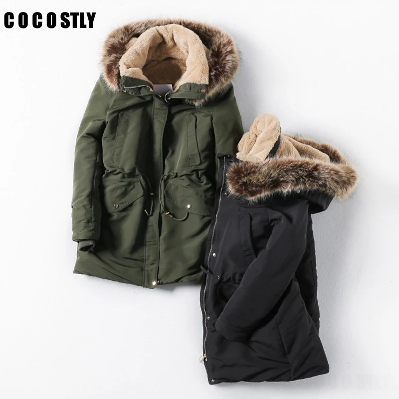 

2019 Winter Coat Women Parka Warm Thick Jackets Coat Fur Collar Long Parkas Hooded Womens Outwear Ladies Casual Cotton Coats