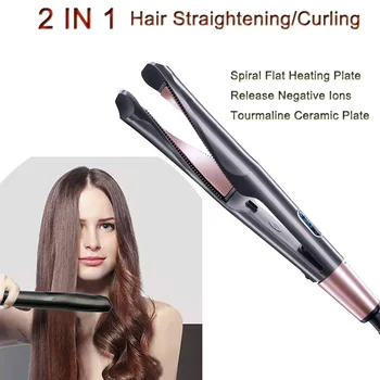 

2in1 Straightening Irons Hair Curler Looper Ceramic Spiral Twisted Flat Heating Panel Negative Ions Straightener Wave Hair Style