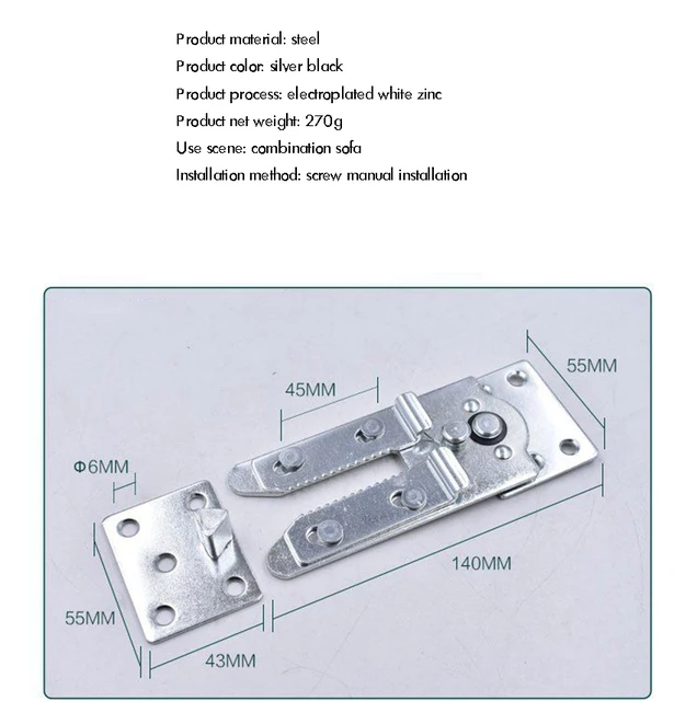 Connettori Per Divani E Mobili - Gancio A Incastro Con Molla, 2 Pezzi, 160x60 Mm - Foto 2