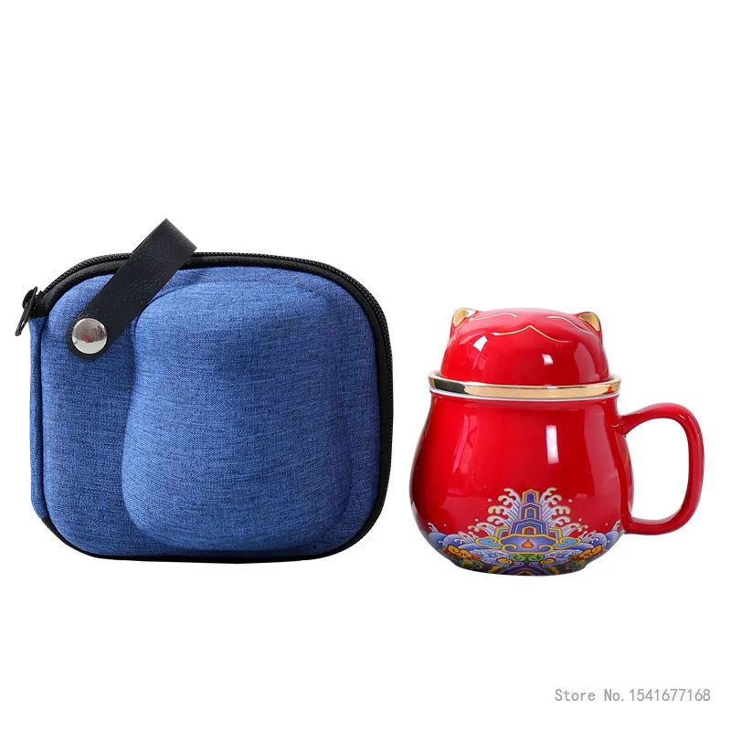 Chinese Cartoon Ceramic Cat Mug Office Teacup with Cover Separated Tea Cup for Tea Gift Cup 320ml , 1Pc