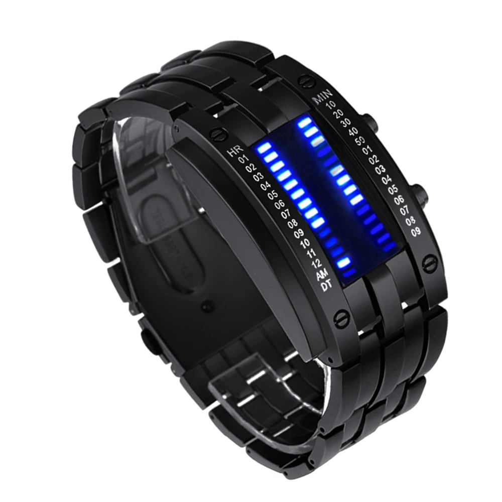 

Fashion Creative Sport Watch Men Stainless Steel Strap LED Display Watches 3Bar Waterproof Digital Watch reloj hombre 1328