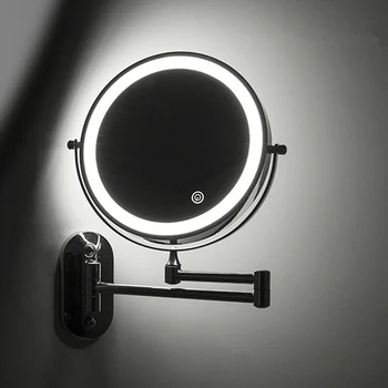 

Non-perforated wall mirror adjustable LED makeup mirror can extend bathroom makeup magnifier touch sensor control adjustment