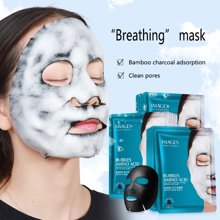 1 шт., аминокислотная пузырчатая маска, Глубокая очистка пор, бамбуковый уголь, черная маска для лица, отбеливающая маска для ухода за кожей лица