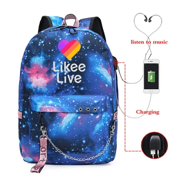 

Likee USB Charge Backpack School Rucksack Fashion USB charging Likee APP Backpack Beautiful Men Women Boys Girls School Bag