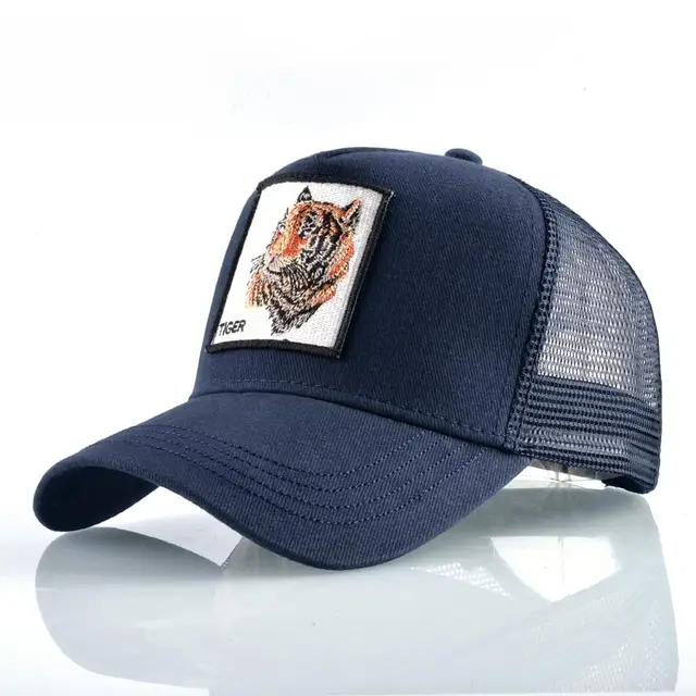 Fashion Animals Embroidery Baseball Caps Men Women Snapback Hip Hop Hat Summer Breathable Mesh Sun Gorras Unisex Streetwear Bone Blue Tiger