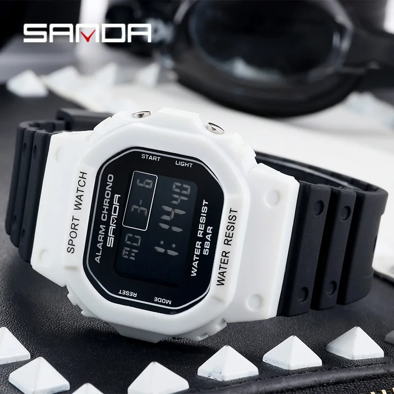 

SANDA Square Multi-functional Electronic Watch Sports Watch Waterproof Night Light Students Fashion Watch