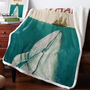 

BIGHOUSES Throw Blanket Retro Background Ocean Boat Whale Bedspread Coverlet Blankets Fleece Throw Cover Wrap Personalized Thick