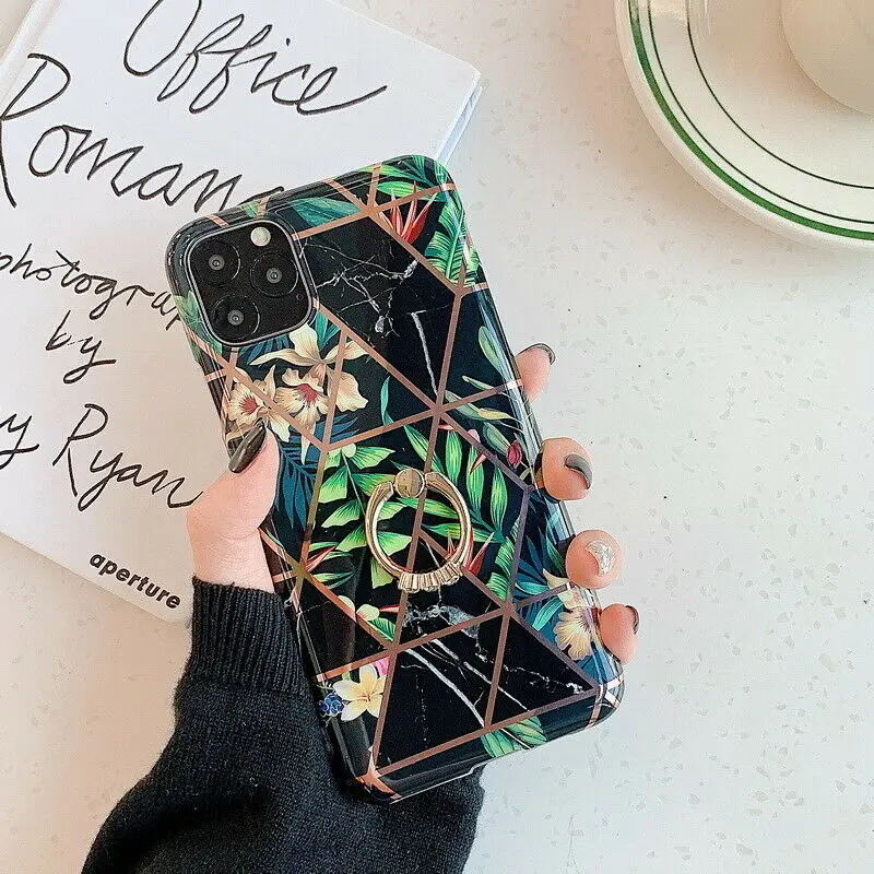 Для iPhone 11 Pro Max XR XS X 8 7 6 6s Plus цветок кольцо держатель покрытие Мягкий силикон imd чехол TPU телефон бампер крышка - Цвет: 1