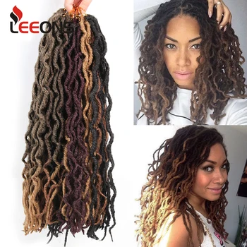 

Leeons Crochet Hair Braids 12/18 Inch Faux Locs Curly Synthetic Hair Pre Loop Crochet Hair Extension Goddess Nu Locs Brown Black