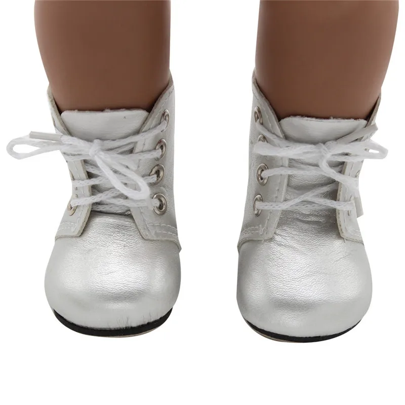 Кукольные сапоги, обувь для девочек высотой 43 см, кукольная обувь белого, черного, красного, розового, золотистого цвета для девочек 18 дюймов, американские кукольные аксессуары - Цвет: Белый
