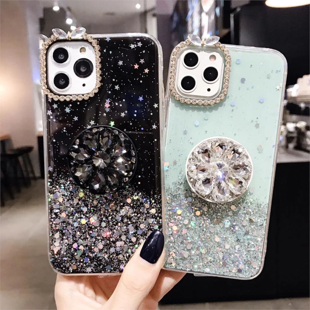 3D Алмазный держатель стенд Блестящий силиконовый чехол для телефона iphone X XR XS 11 Pro