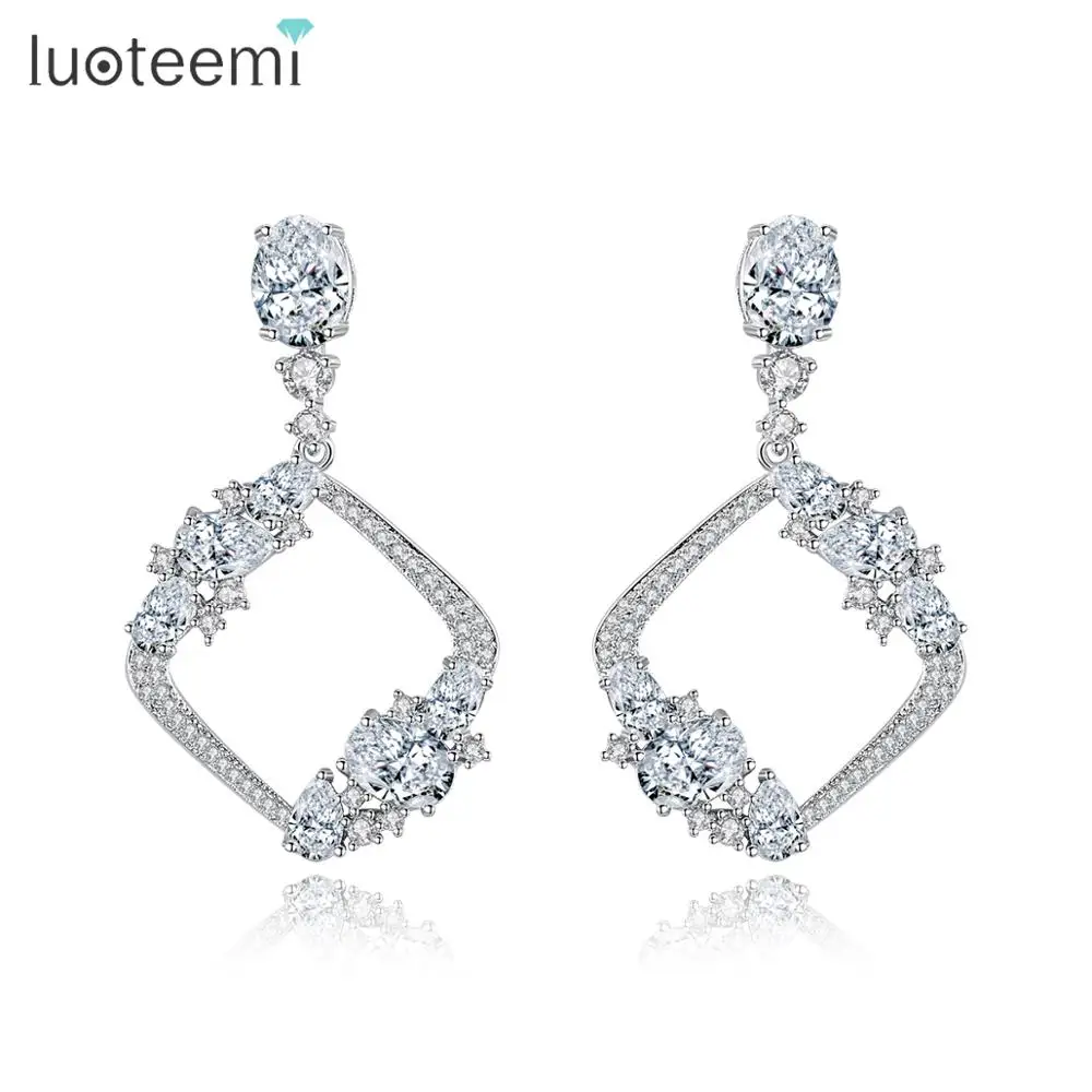 LUOTEEMI Elegant Square Hollowed Drop Earrings for Women Wedding Party Paved AAA CZ Fashion Jewelry Aretes Christmas Gift | Украшения и
