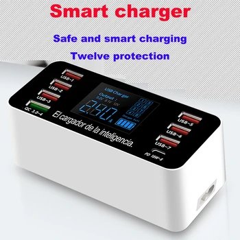 

USB Charger 8 Ports Quick Charger QC 3.0 PD18W Led Display Adapter Portable Multi-port Desktop Charge Station Fast Charging Hub