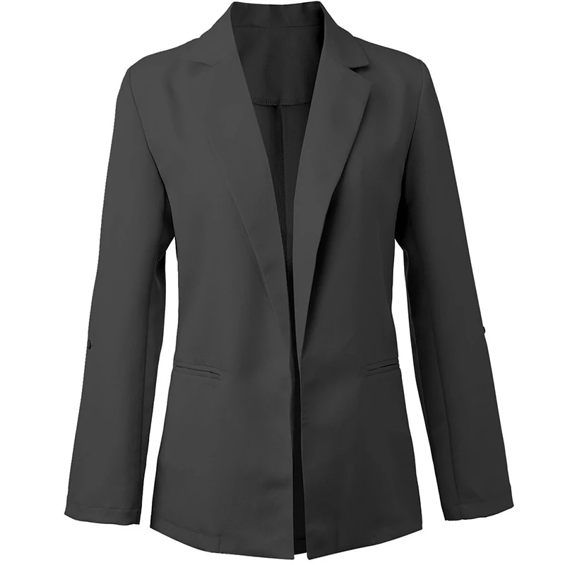 Женский элегантный Блейзер, Женский блейзер с длинным рукавом размера плюс, черный, серый, розовый, пальто для девушек, офисная, деловая верхняя одежда