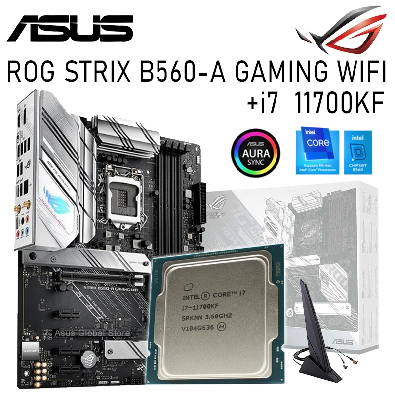 LGA 1200 Asus ROG STRIX B560-A GAMING WIFI With Intel Core i7 11700KF  Gaming Motherboard Combo i7 B560 Placa-mãe 1200 Intel Kit