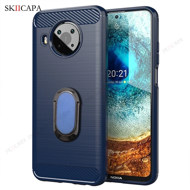 Brushed Carbon Fiber Silicone Shockproof Case For Nokia X10 X20 G10 G20 5.4 3.4 2.4 1.3 8.3 5G Magnetic Stand Protective Cover mobile pouch bag