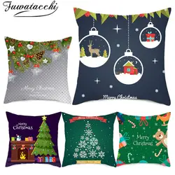 Рождественская наволочка Fuwatacchi для подушки, чехол для подушки с мультяшным принтом, для дома, гостиной, дивана, автомобиля, декоративные