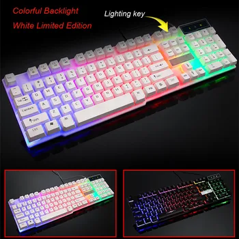 

Colorful Crack LED Illuminated Backlit USB Wired PC Rainbow Gaming Keyboard 104 Keys Waterproof For Windows For IBM #20