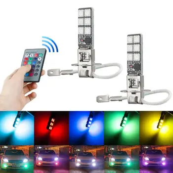 

New Arrival High Quality 2pcs H3 5050 RGB 12SMD LED Auto Car Headlight Fog Bulb Lamp Light Remote Control
