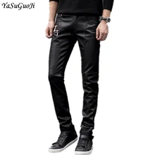 YASUGUOJI Горячая Tide черные кожаные брюки мужские брюки из искусственной кожи Мужская модная одежда кожаные джинсы хип-хоп узкие штаны, мужские брюки
