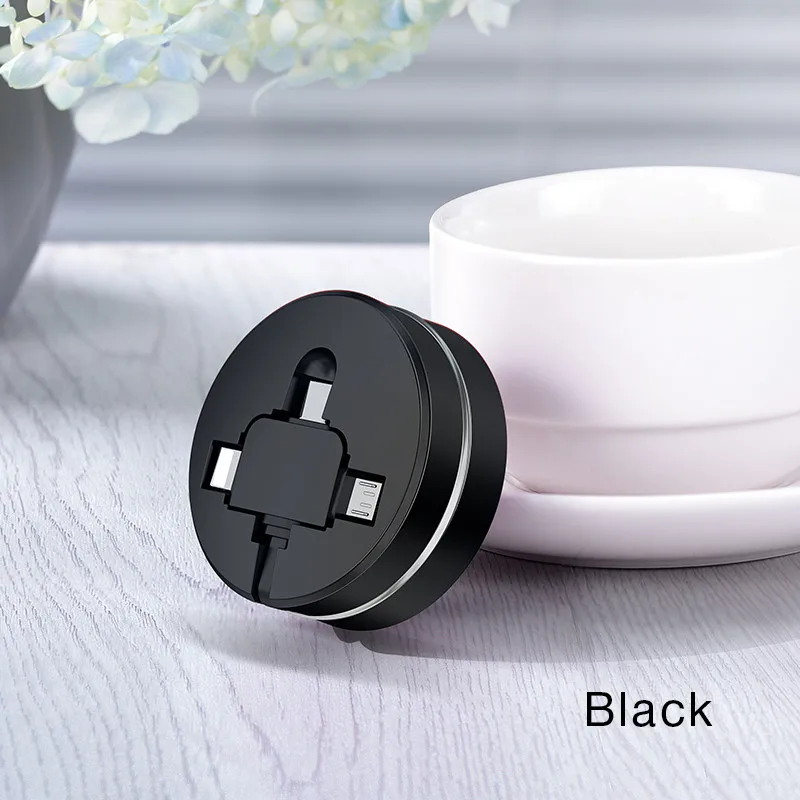 Black 3 в 1 Многофункциональный портативный микро USB type C 8-контактный практичный usb кабель для IPhone X 8 7 6 Крест Дизайн выдвижной 100 см - Цвет: Black