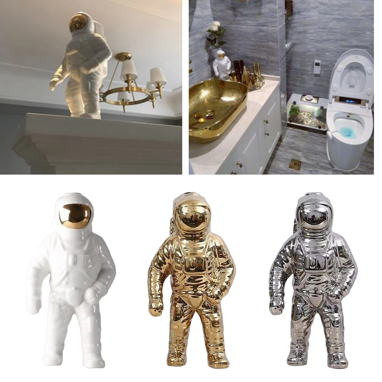 Modern Space Man Sculpture Astronaut Figurine Statue Fashion Creative Ceramic Cosmonaut Model Ornament Decors for Office Home